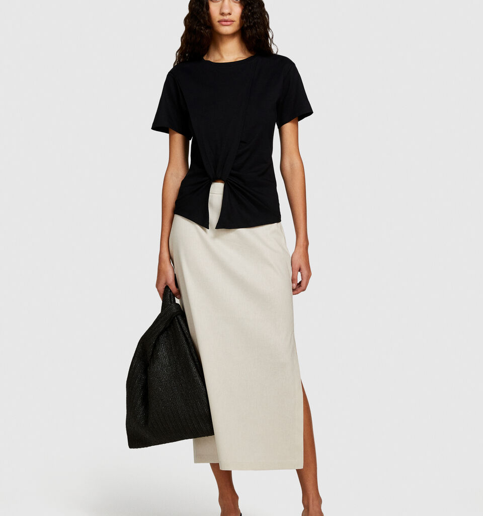 T-shirt with knot - women's short sleeve t-shirts - Black | Sisley image number 1